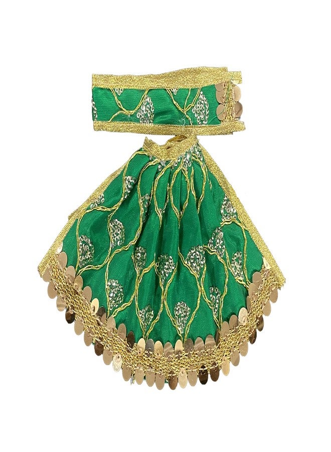 TENDSY MATA Rani Chunri Patka & Lehenga Dress Set for Durga Lakshmi Saraswati Parvati Devi | Fancy Poshak for Goddess Idol | Puja Decoration Cloth | Navratri Temple Use (6 No., Green) - Image 4